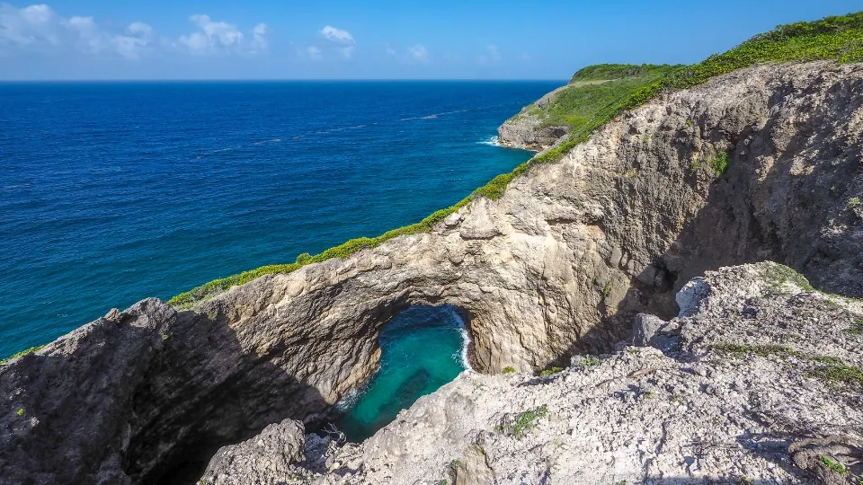 Plage paisible bordée de raisiniers à Marie-Galante