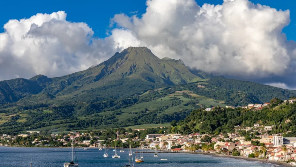 Plage de sable sombre bordée de végétation dans le Nord Caraïbe de la Martinique
